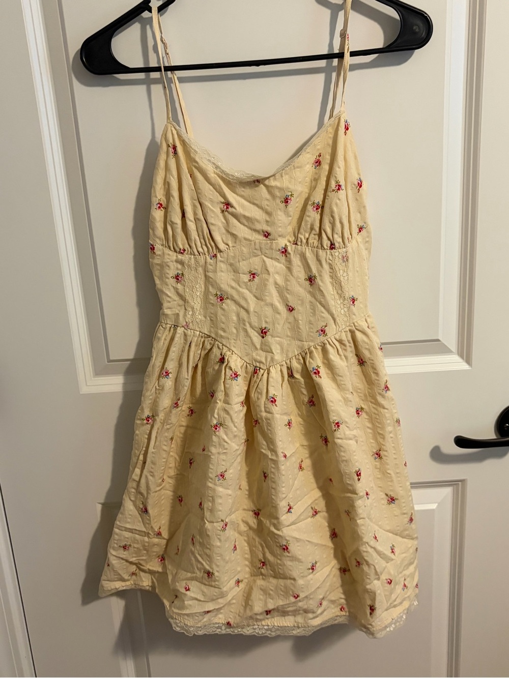 love, Fire Cream Mini Dress with Pink Floral Embroidery